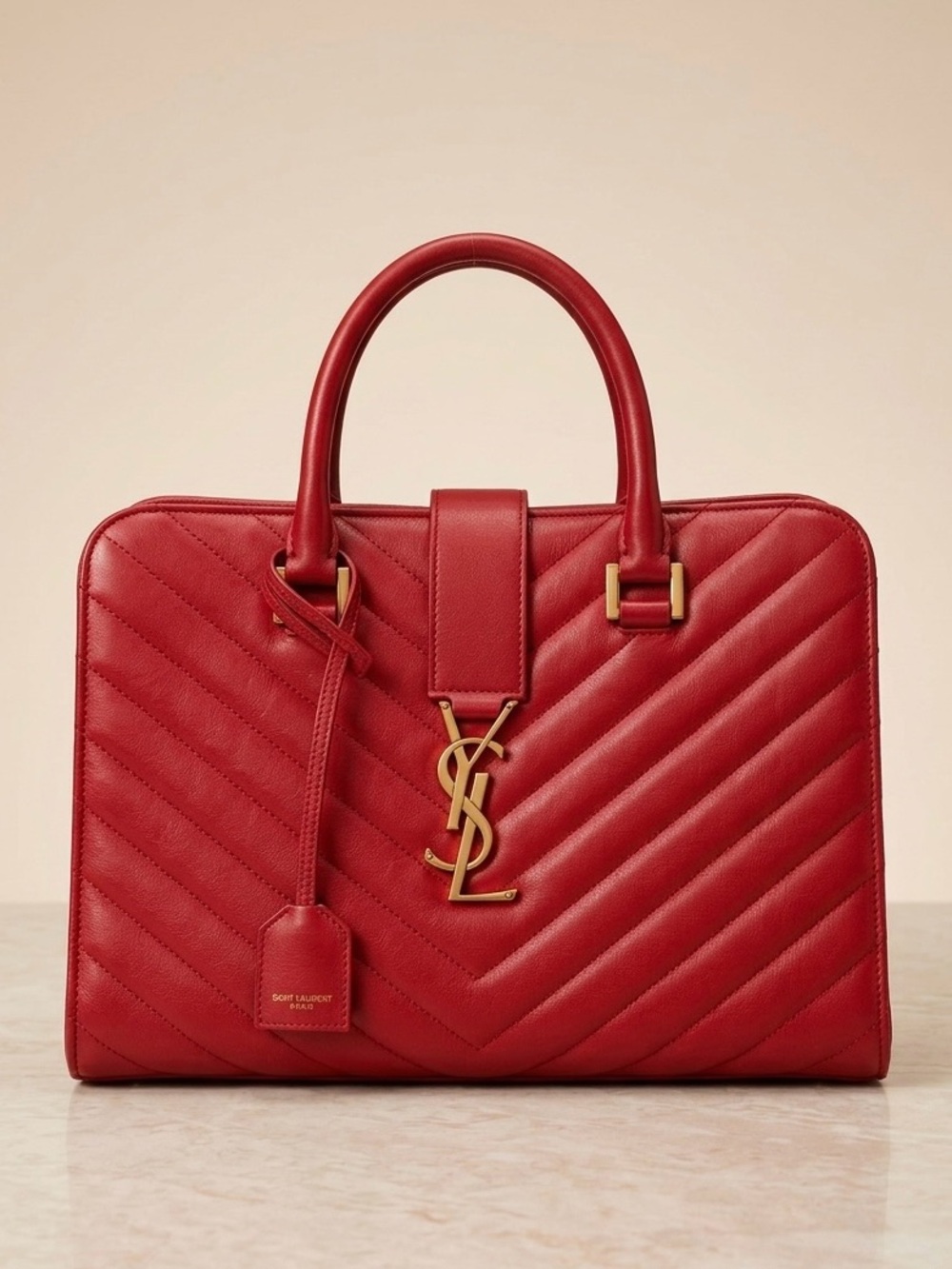 Saint Laurent Red Quilted Leather Top-Handle Bag